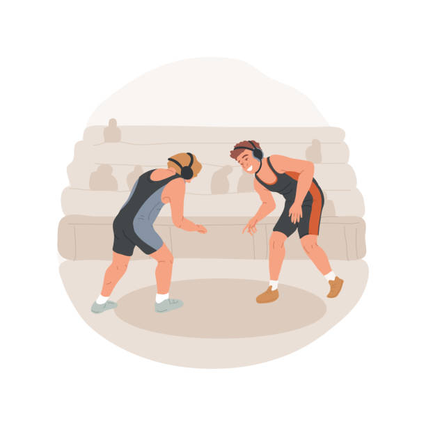 Wrestling isolated cartoon vector illustration. Wrestling isolated cartoon vector illustration. Sport in high school, competitive power training, young wrestler, teenager wearing uniform, championship, physical education vector cartoon. wrestling sport stock illustrations
