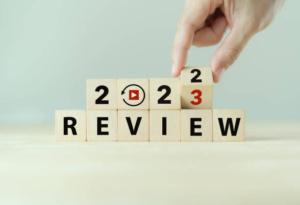 2022 Annual review, business and customer review. Review evaluation time for review inspection assessment auditing. Learning, improvement, planning and development. End of year business concept. stock photo