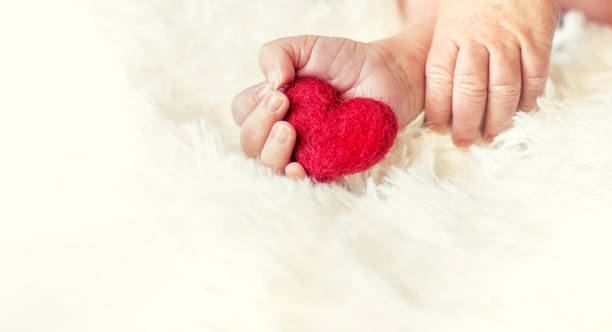 istock Newborn baby with heart in hand. Selective focus. 1445684006