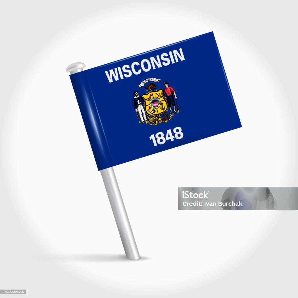 Wisconsin Map Pin Wisconsin Map Pin Flag 3d Realistic Vector Illustration Stock ...