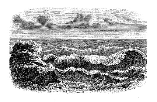 Chapter decoration or label: elegant sea waves lapping gently onto the shore