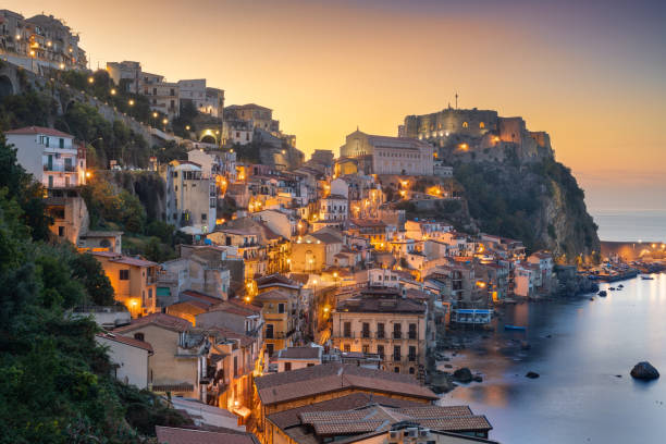 istock Scilla, Italy on the Mediterranean coast at dusk. 1445692288
