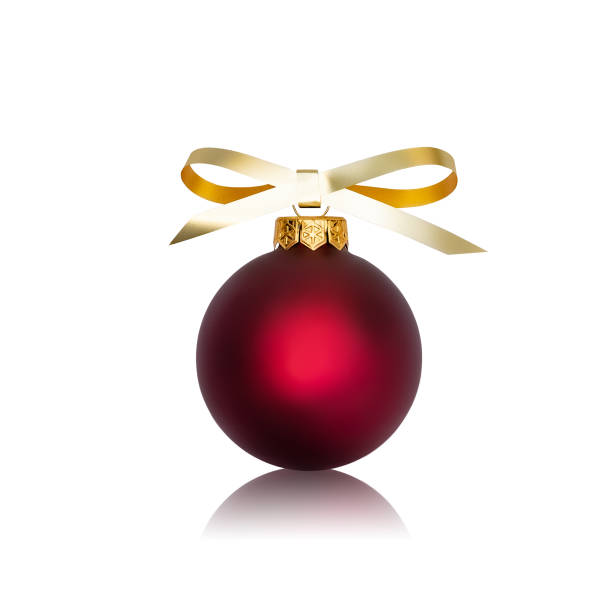 istock Red Christmas decoration bauble with ribbon bow isolated on white background. 1445693290