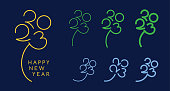 Creative set of PF 2023 Happy New Year logos shaped to Four leaf clover design for good Luck