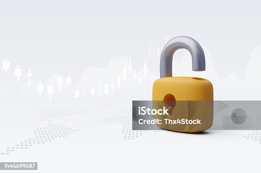 istock 3d Vector Lock and Key, Open the lock with the key. Data Protection, Safety, Encryption, Protection, Privacy concept. 1445699587