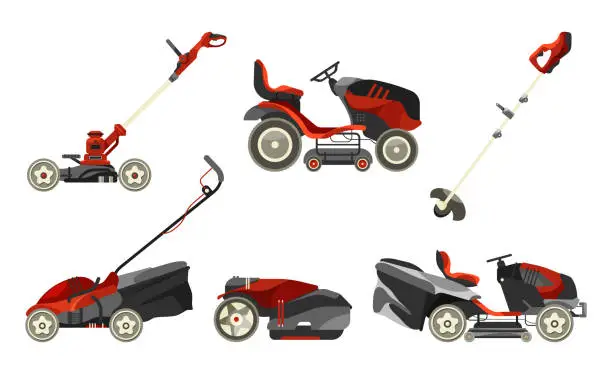 Vector illustration of Lawn mower or mower, lawnmower vector icon set.