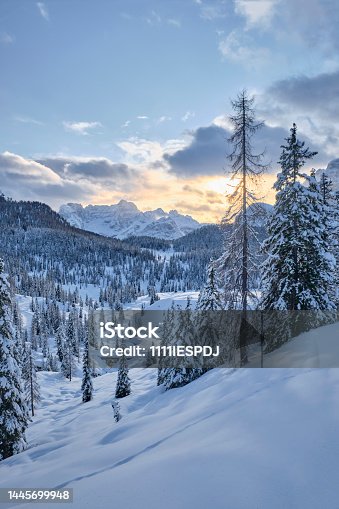 istock Sunset in the mountains around the Tre Cime in Italy. 1445699948