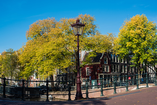 autumn and city canal houses in Amsterdam