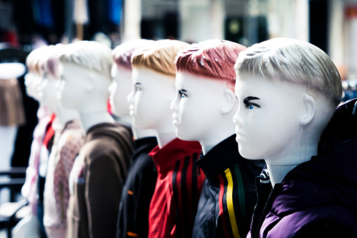 Composite of Mannequin Female Heads with Wigs