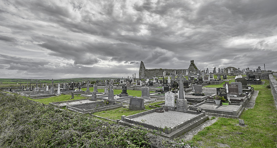 ancient Monastery ruin of Kilmacduagh in Gort, County Galway, Republik of Ireland\n Ireland