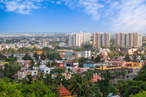 View of Indian cityscape as seen from the top of Udayagiri caves at Bhubaneswar India Aerial view of Indian city scape as viewed from the top of Udayagiri caves at Bhubaneswar India bhubaneswar stock pictures, royalty-free photos & images