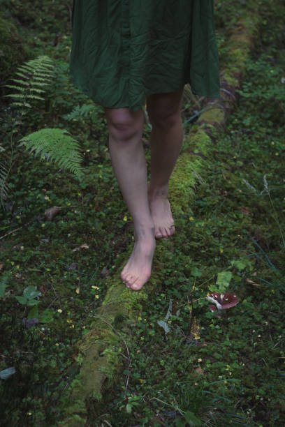 istock Close up forest log and feet concept photo 1445714199