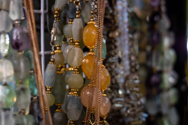 istock Beautiful necklaces hanging in a store. 1445717598