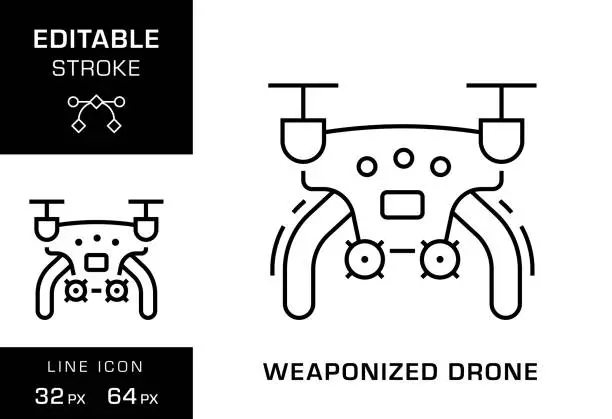 Vector illustration of Weaponized Drone Editable Stroke Line Icon Design