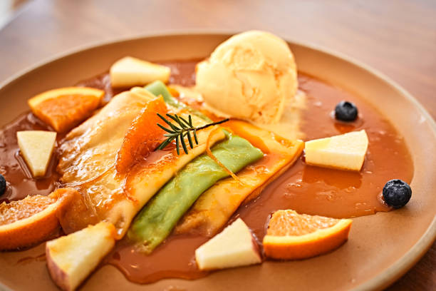 Pancake with ice cream and fresh cream