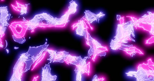 istock 3d rendering. Fantastic background of bright glowing particles in deep space. Bright electric flashes 1445723659