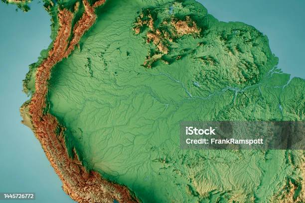 Amazon Rainforest 3d Render Topographic Map Color Stock Photo - Download Image Now - Acre - Brazil, Aerial View, Amapá State