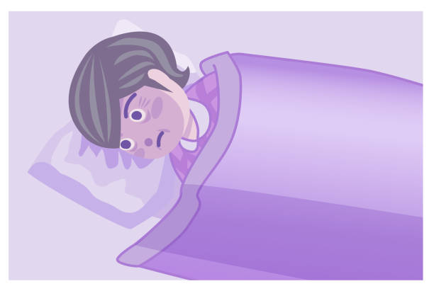 ilustrações de stock, clip art, desenhos animados e ícones de senior woman with insomnia, unable to sleep after midnight. - quilt 60s 70s activity