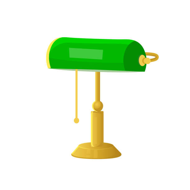 Library Lamp. Green retro table lamp. Old banker style lamp. Library Lamp. Green retro table lamp. Old banker style lamp. gold desk lamp stock illustrations