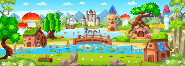 호빗 하우스6 - castle fairy tale palace forest stock illustrations