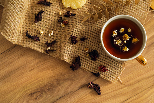 Tea Concept, Chamomile Tea And Tranquil Scene