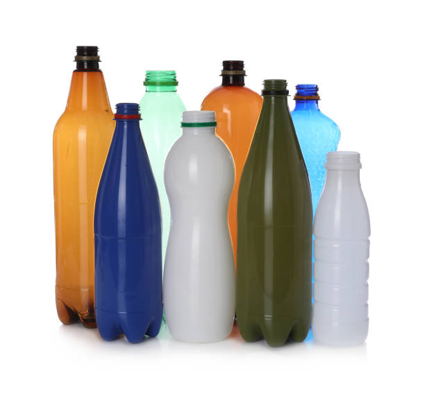 istock Many different plastic bottles on white background. Recycling rubbish 1445743772