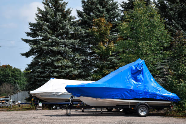 Shrink wrapped boats ready for winter