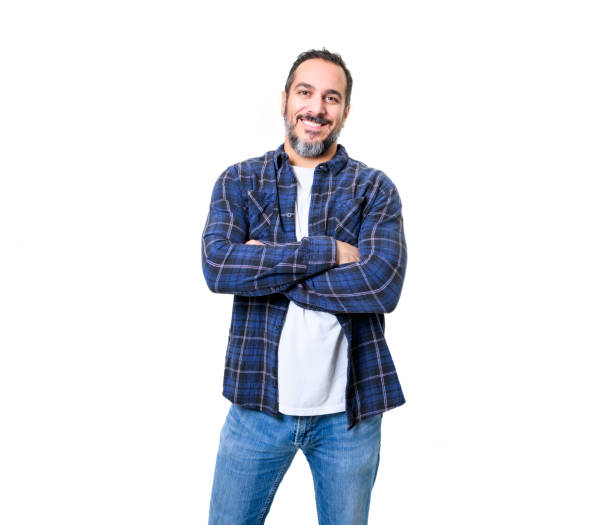 A Construction Home person studio on white background with blue shirt
