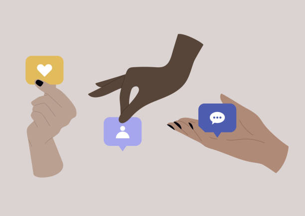 istock Hands holding social media icons, follow, like, comment 1445748177