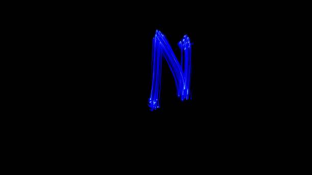 istock Light painting blue letter N on black background 1445749116