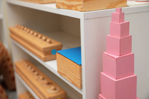 istock Shelving unit with different montessori toys indoors 1445749168