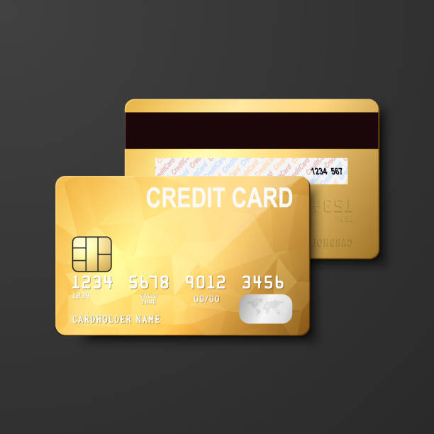 istock Vector 3d Realistic Golden Blank Credit Card Isolated. Design Template of Plastic Credit or Debit Card for Mockup, Branding. Credit Card Payment Concept. Front and Back Side 1445751753