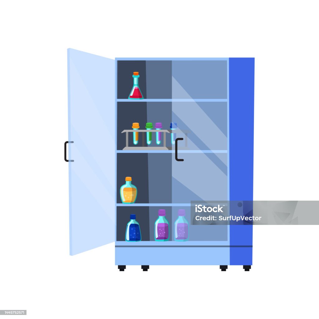 Science Lab Cabinet With Flasks Vector Illustration Stock Illustration ...