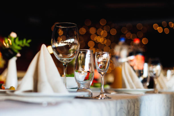 istock Close-up of various glasses standing on the wedding table 1445752578