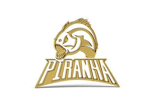 Golden 3d Piranha icon isolated on white background -  3d render