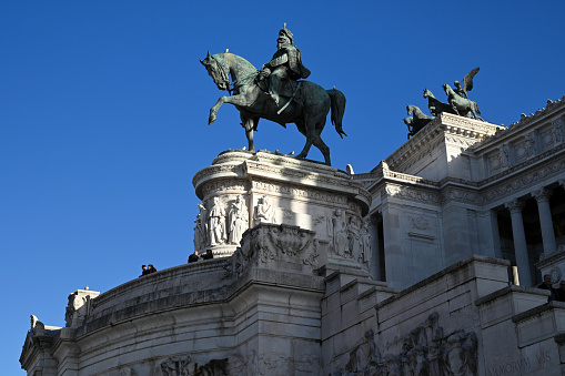 Rome, Italy, november 23, 2022 : Monument of Victor Emmanuel II and his equestrian statue