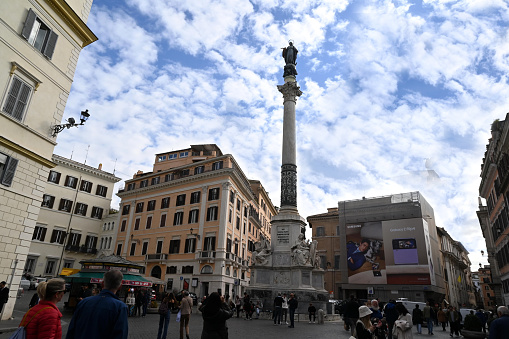 Rome, Italy, november 23, 2022 : Column of the Immaculate Conception of Rome in Mignanelli Square