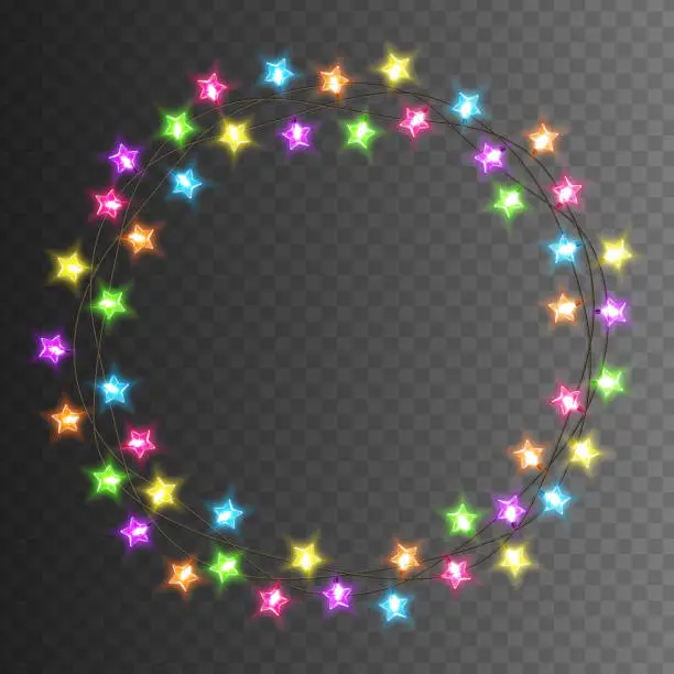 Vector illustration of Round Christmas lights on transparent background.