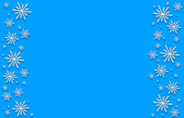 istock Winter blue aquamarine azure saturated bright background with random snowflakes two sideways. Christmas, New Year card with copy space. 1445762901