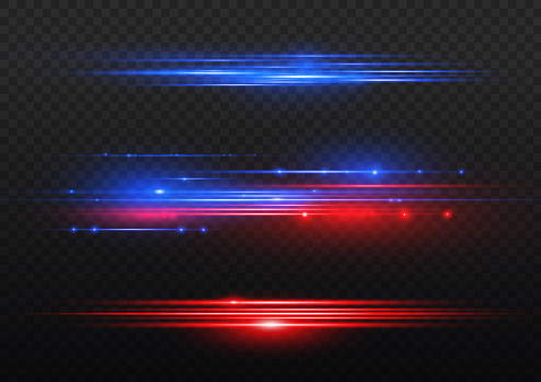 Set of blue and red horizontal highlights. Laser beams, horizontal beams of light. Beautiful light reflections. Glowing stripes on a light background. Glowing abstract sparkling background.