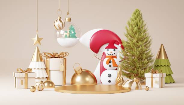 istock Christmas backgrounds with podium stage platform in minimal New year event theme. Merry Christmas scene for product display mock up banner. Empty stand pedestal decor in Xmas winter scene. 3D render. 1445772161