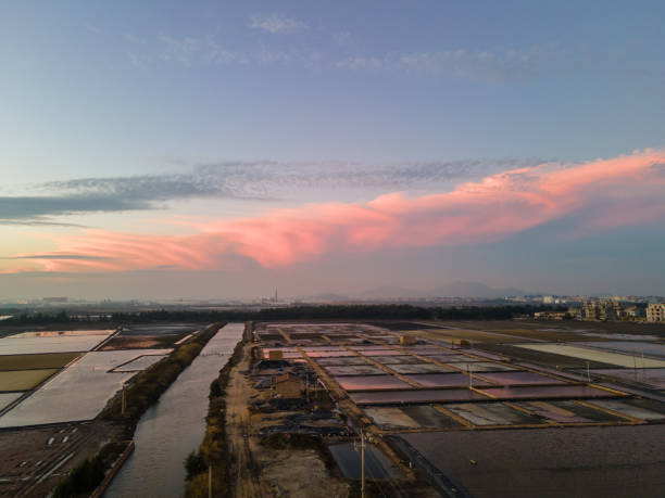 istock Salt fields and small towns in the sunset 1445773595