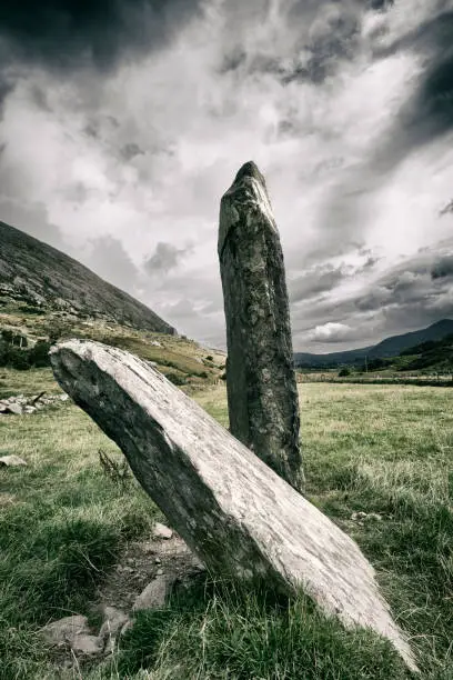 archaeological site of prehistoric stone circle of Shronebirrane, County Kerry in northwestern Ireland