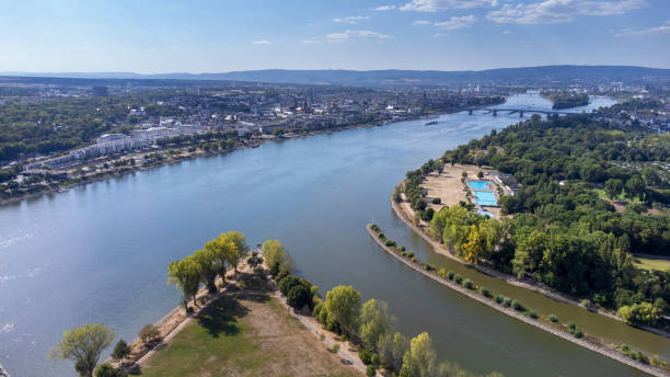istock Confluence of rivers Main and Rhine, Germany - aerial panoramic view 1445775480