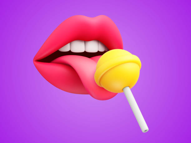 漫画の女性の唇と舌をなめるキャンディー - lollipop sucking candy sweet food点のイラスト素材／クリップアート素材／マンガ素材／アイコン素材