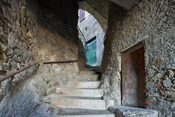 Medieval hilltop town outside Rome with steep staircase.