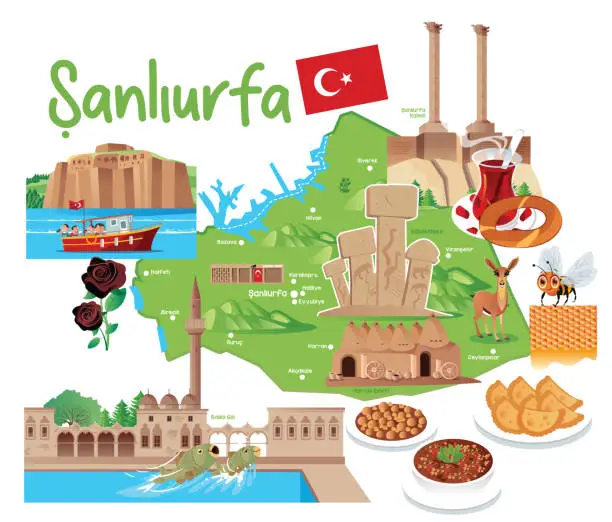 Vector illustration of Şanlıurfa Travel Map