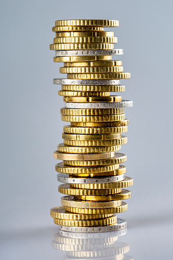 Rows of coins, used for banking and finance concept