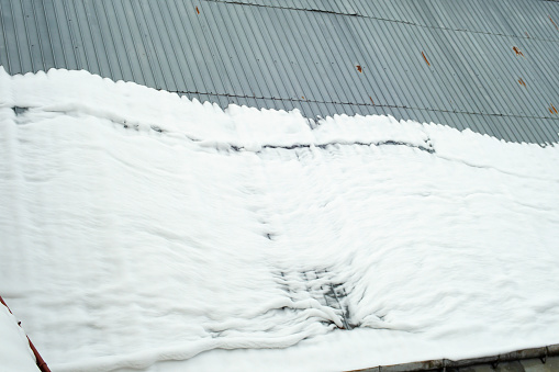 snow melting on a metal roof, accident hazard