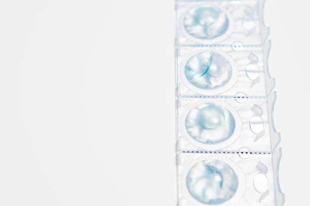 istock Package of contact eyes on the white background with copy space 1445785147